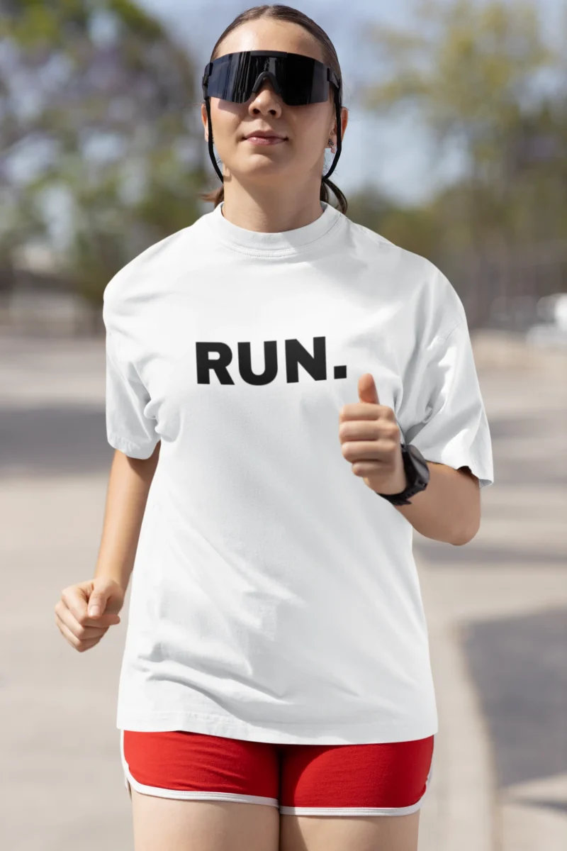 Women’s Oversized Performance T-Shirt – “RUN.” Graphic Athletic Tee